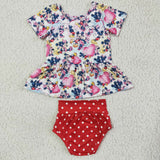 Short sleeve mouse heart peplum bummies baby outfits