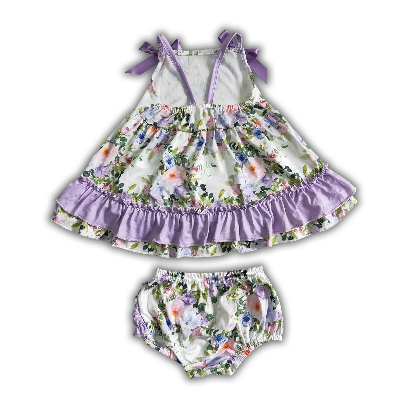 Lavender floral baby girls bummies set