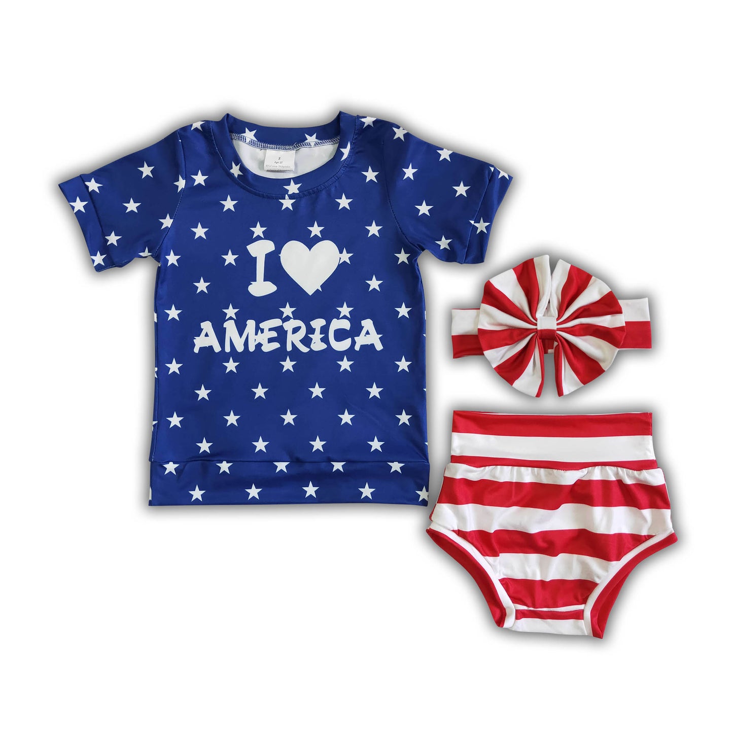 I love America star and stripe baby 4th of july bummies set