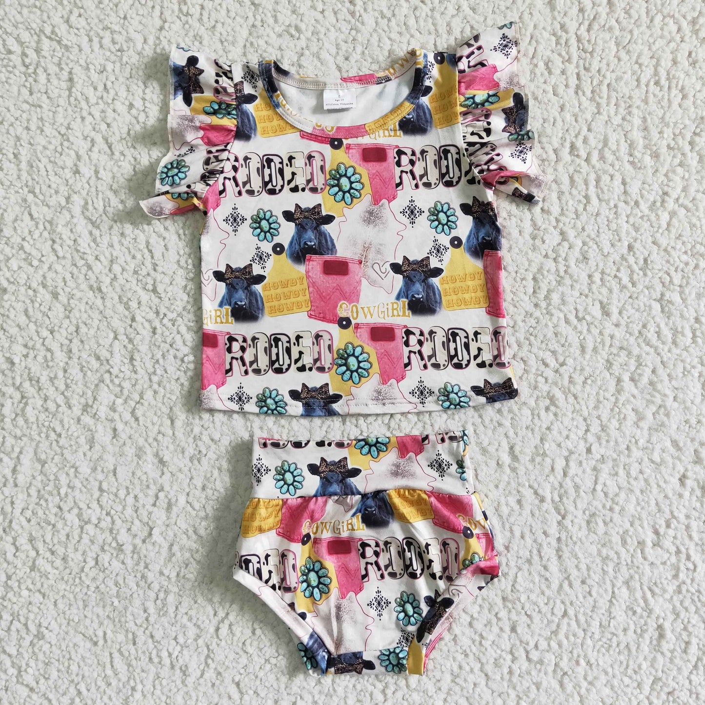 Rodeo cowgirl baby bummies set