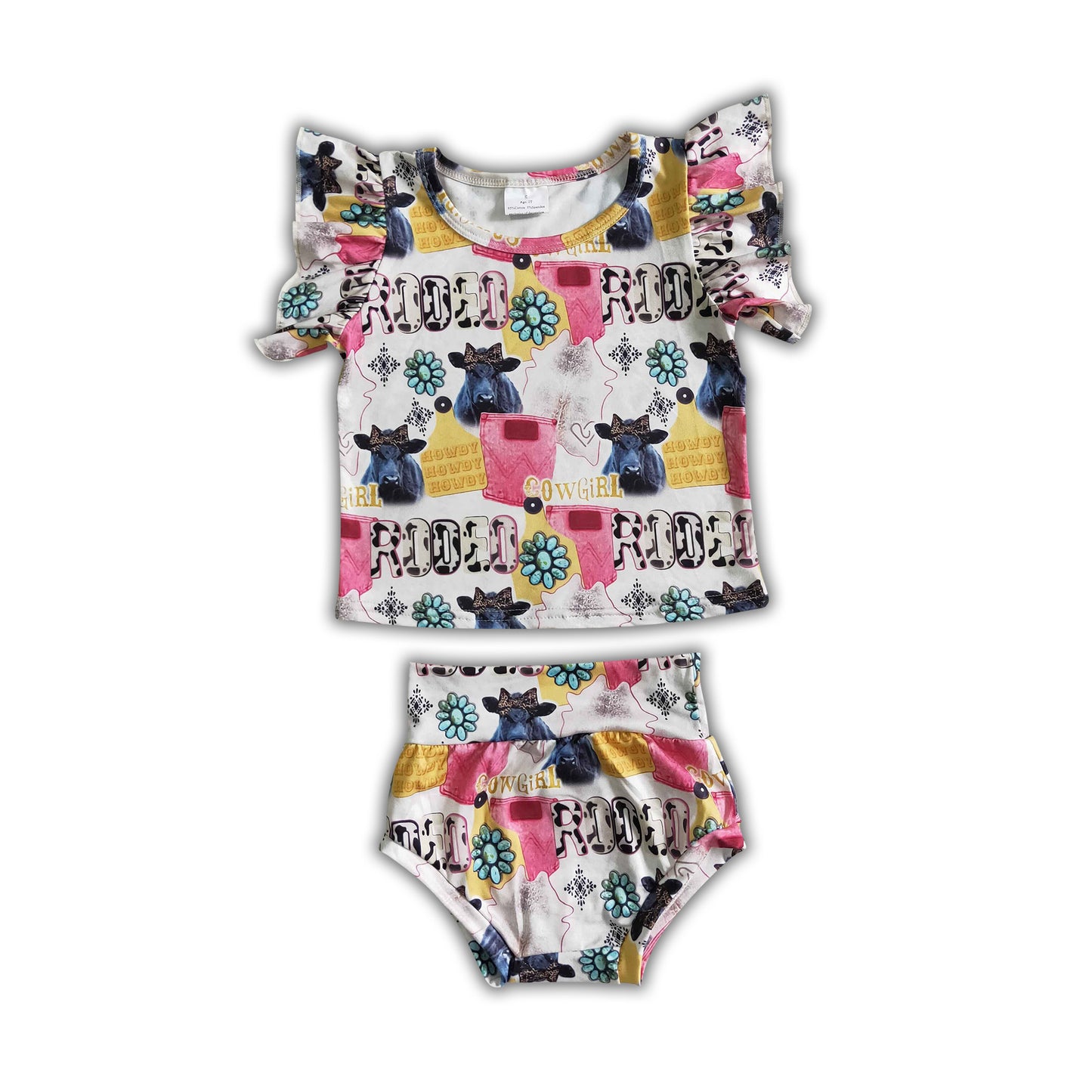 Rodeo cowgirl baby bummies set