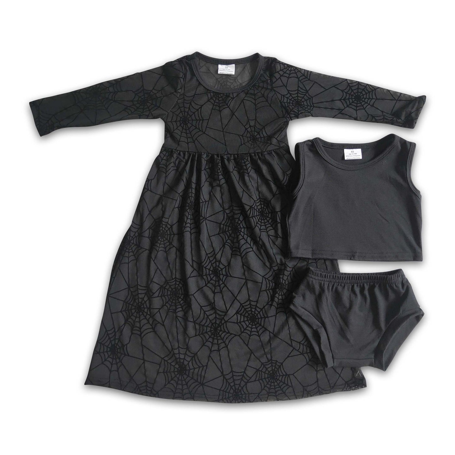 Black bummies set match spiderweb maxi dress baby girls Halloween set