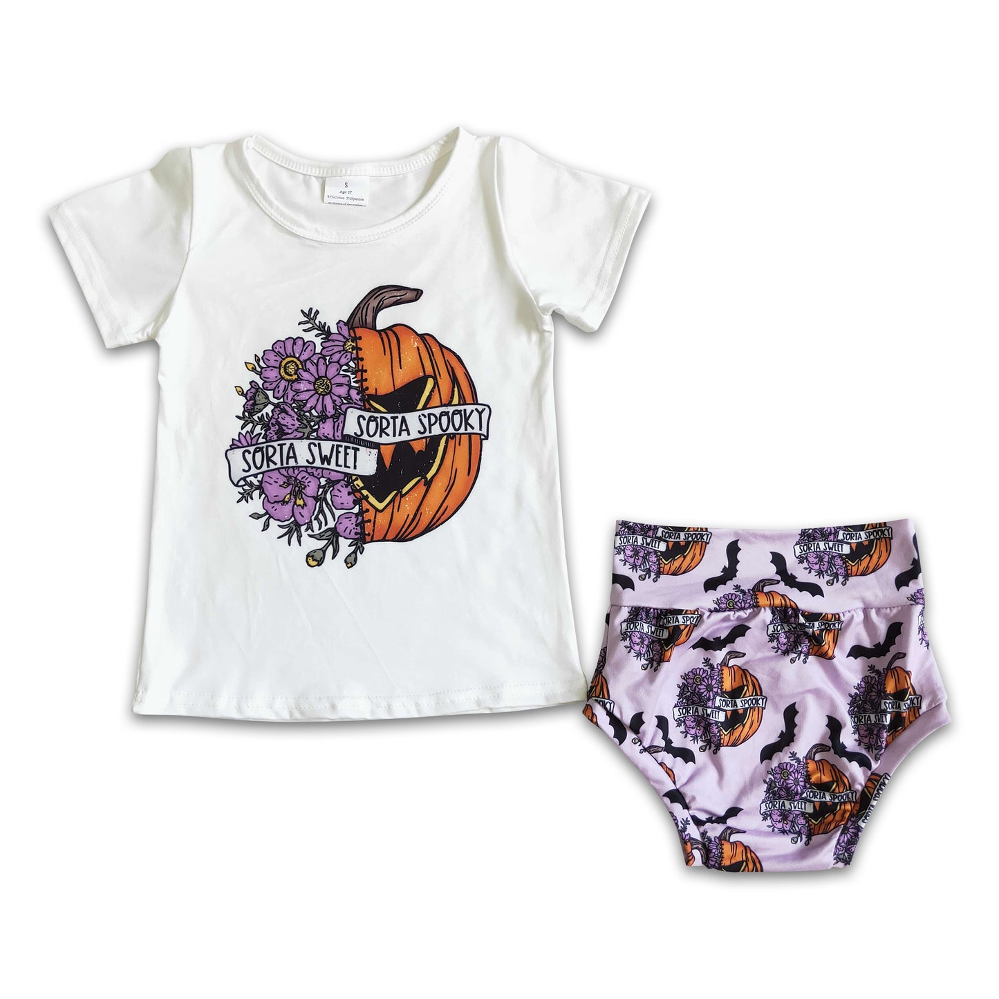 Sorta sweet sorta spooky baby girls Halloween bummies set