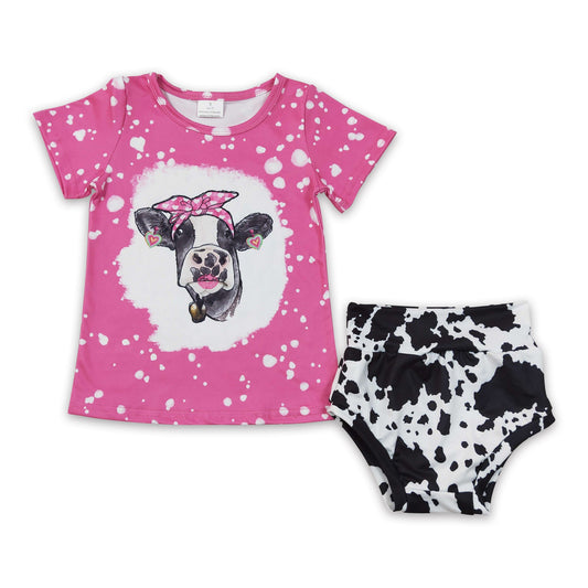 Hot pink cow shirt bummies baby girls outfits