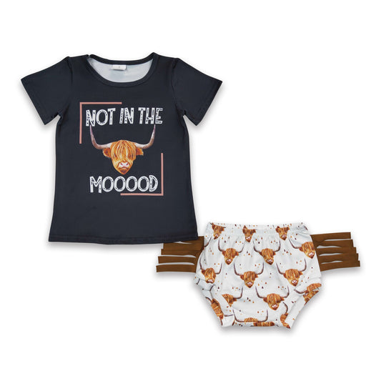Not in the mooood highland cow tassels bummies baby outfits