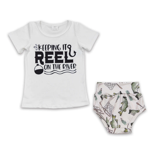 Keeping it reel on the river shirt fish bummies baby girls clothes