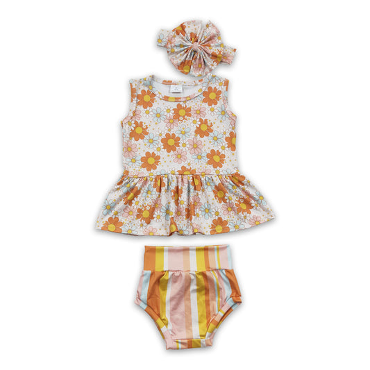 Floral sleeveless peplum stripe bummies baby girls set