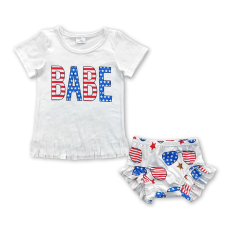 Babe tassels shirt glasses bummies baby girls 4th of july clothes