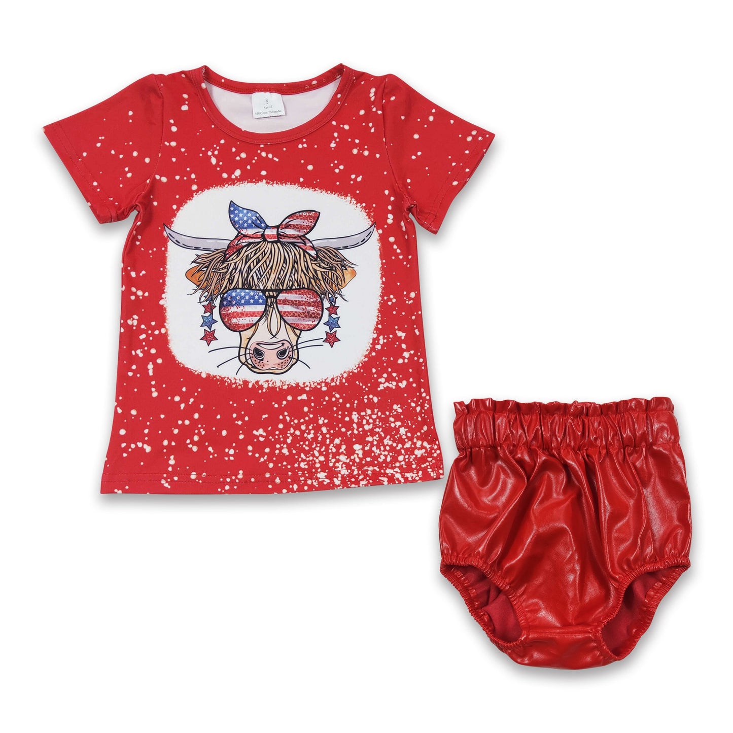 Highland cow glasses shirt bummies baby 4th of july set
