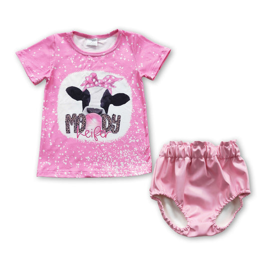 Pink moody heifer shirt leather bummies baby girls clothes