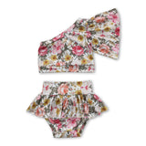 One shoulder top floral skirt bummies baby girls clothes