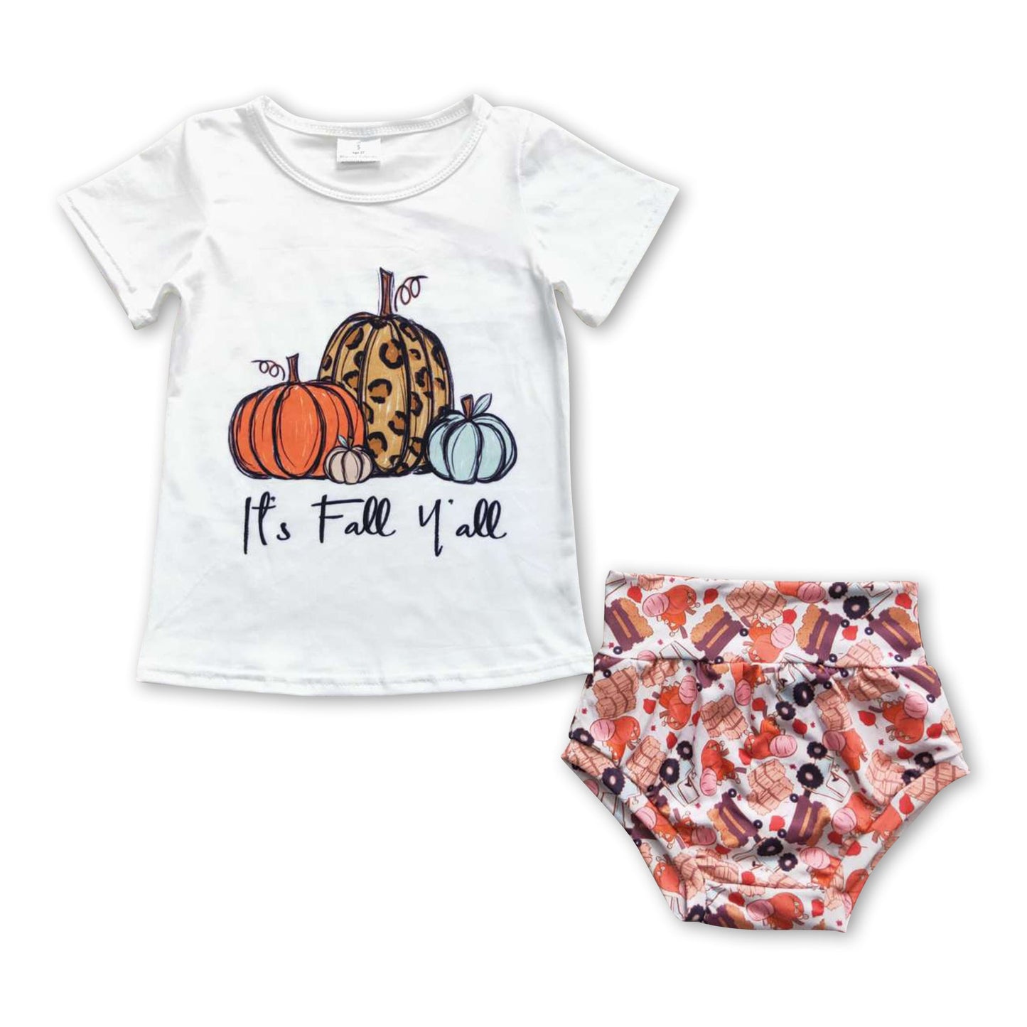 It's fall y'all pumpkin shirt bummies baby girls outfits