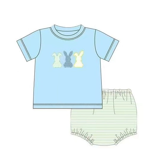 Light blue bunny top stripe bummies boy easter outfits