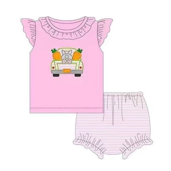 Pink rabbit carrot truck top stripe bummies girls easter set