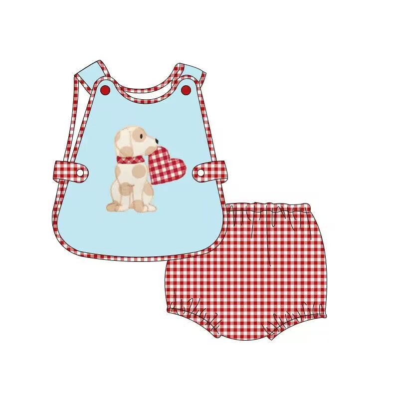 Sleeveless dog heart plaid top bummies boys valentines set