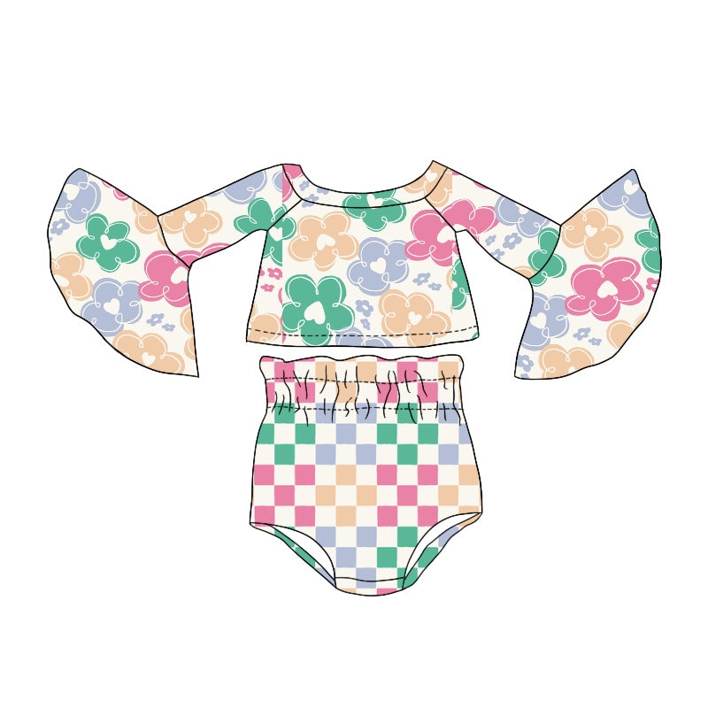 Heart flower top plaid bummies girls valentines clothes