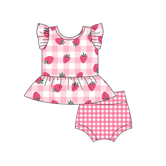 Pink plaid strawberry peplum bummies girls clothes