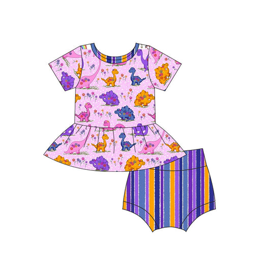 Dinosaur peplum stripe bummies baby girls summer clothes