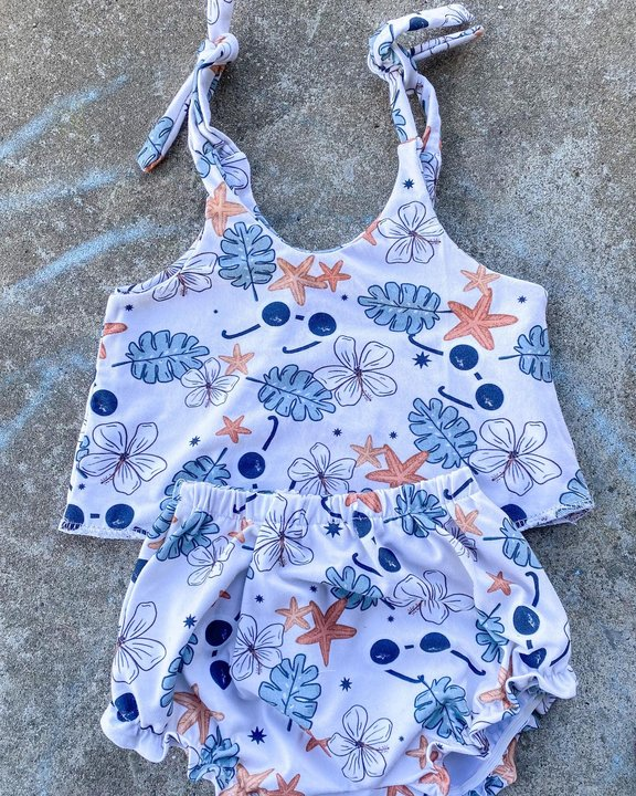 Straps floral starfish baby girls summer bummies set