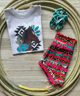 Horse cactus top leopard serape bummies baby clothes