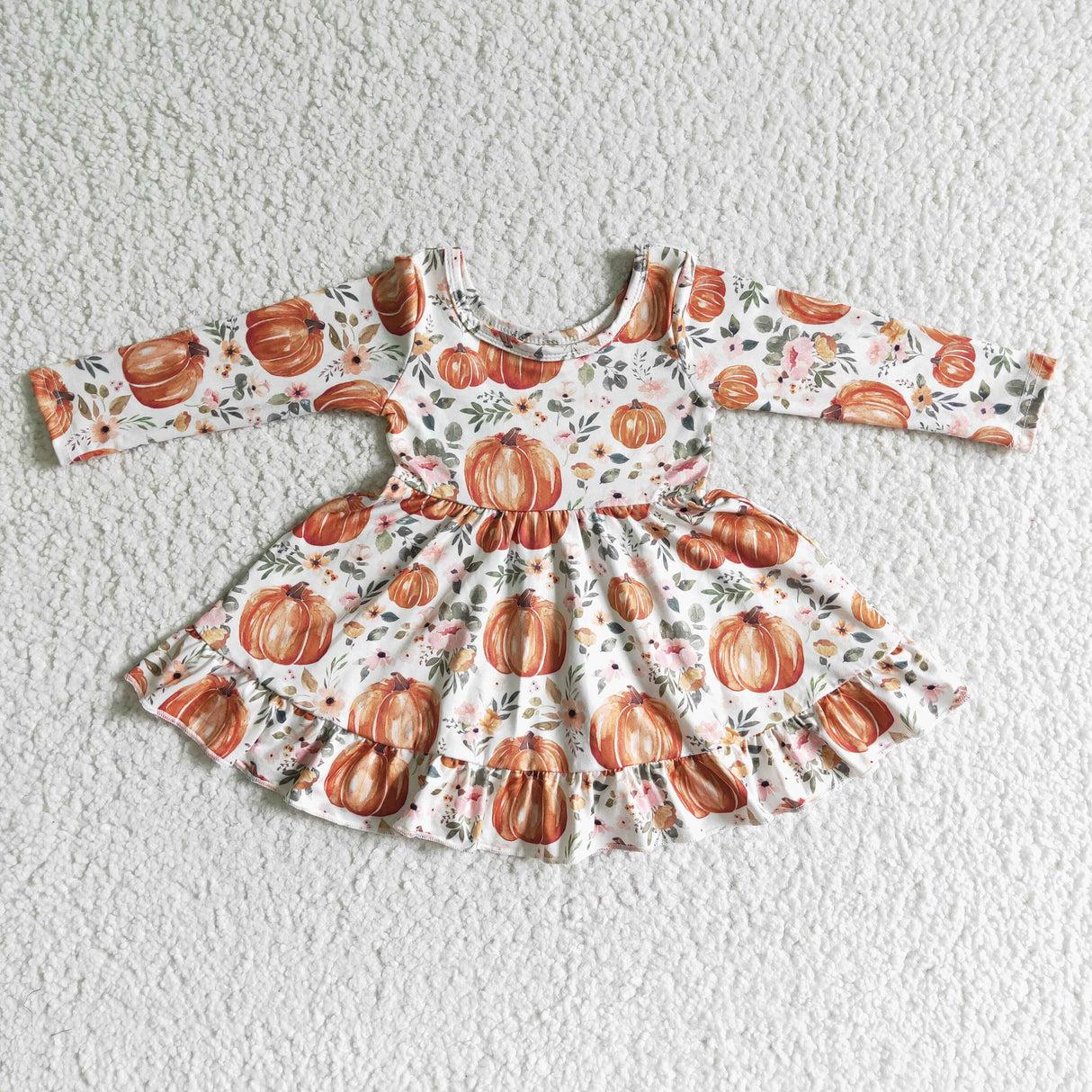 Pumpkin floral long sleeve children girls fall dresses