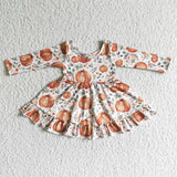 Pumpkin floral long sleeve children girls fall dresses