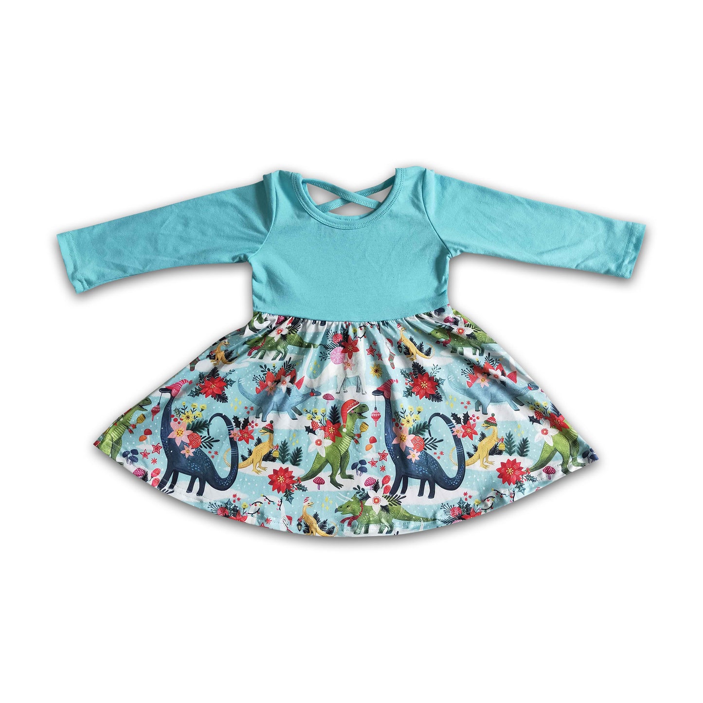 Dinosaur print baby girls Christmas twirl dress