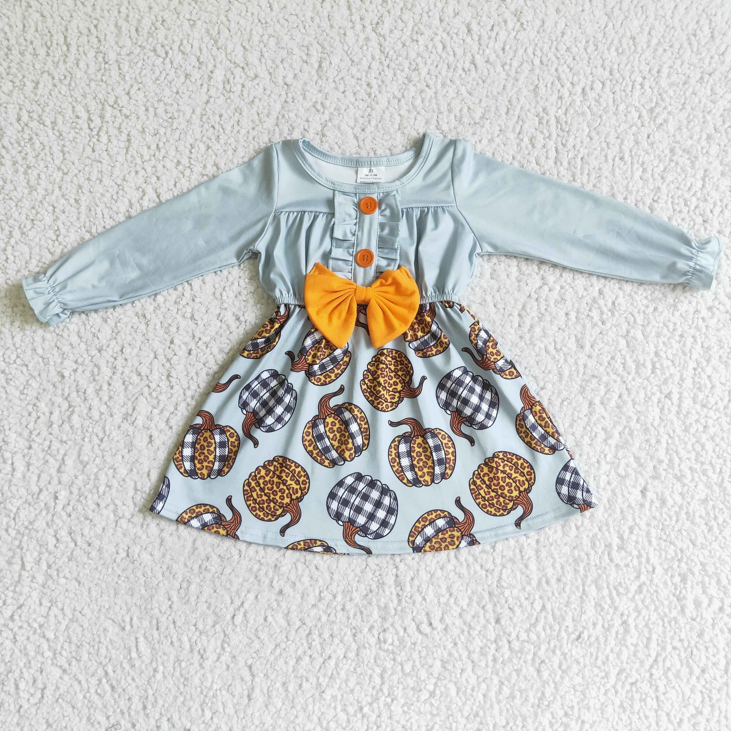 Leopard plaid pumpkin kids girls fall dresses