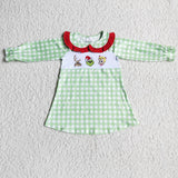 Plaid sleeves green face embroidery girls Christmas dresses