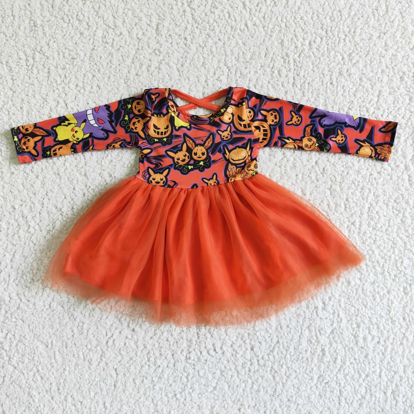 Long sleeve orange tulle baby girls Halloween dresses