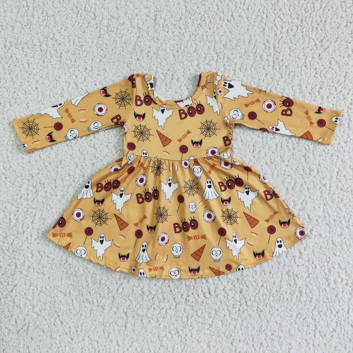 Ghost boo long sleeve girls Halloween twirl dresses