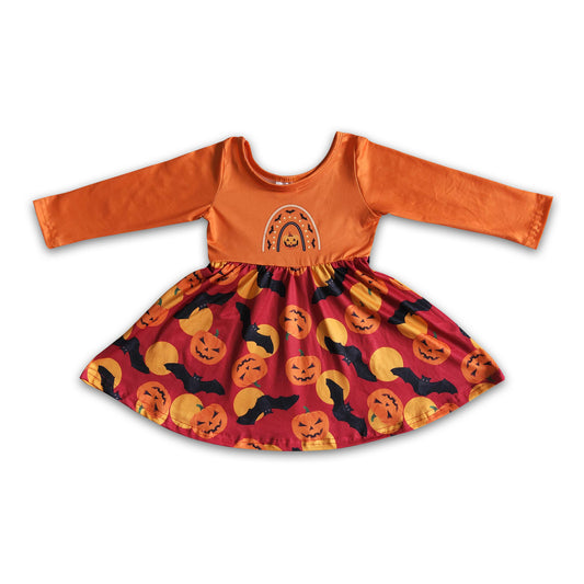 Pumpkin bat long sleeve girls Halloween dresses