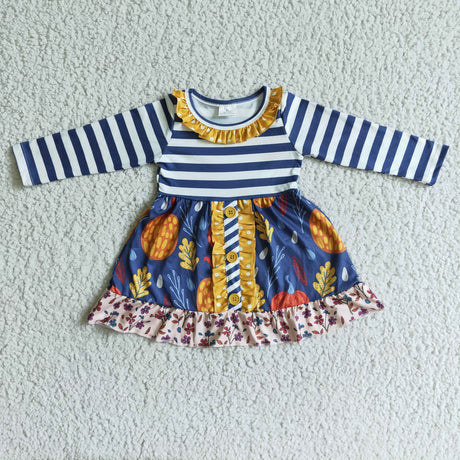 Stripe pumpkin floral girls fall dresses