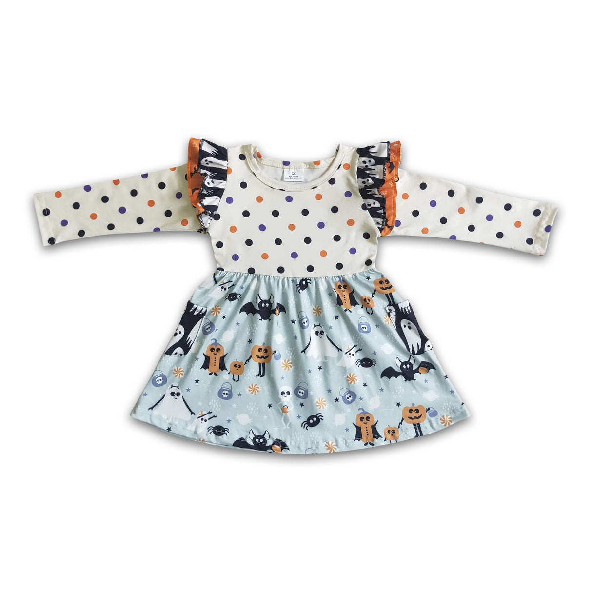 Flutter long sleeve bat ghost pocket dress baby Halloween dresses