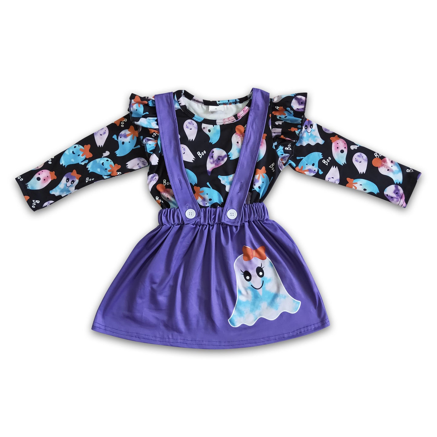 Boo ghost shirt purple suspender skirt girls Halloween set