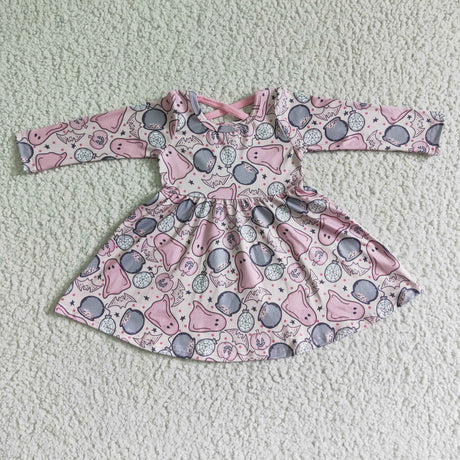 Pink ghost pumpkin long sleeve girls Halloween dresses