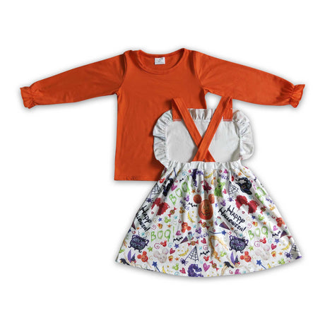 Orange shirt mouse snacks witches suspender dresses girls Halloween set