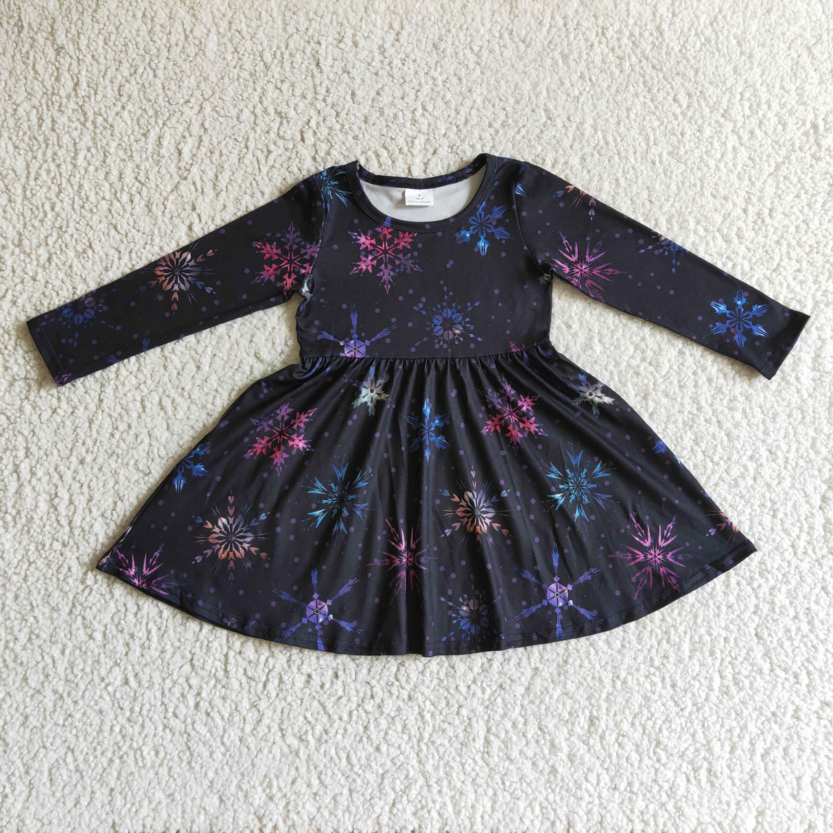Snowflake long sleeves kids girls winter twirl dresses