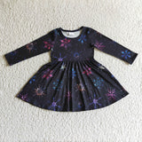 Snowflake long sleeves kids girls winter twirl dresses