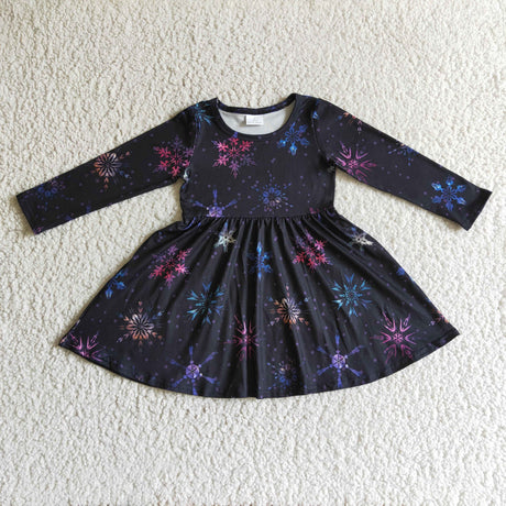Snowflake long sleeves kids girls winter twirl dresses