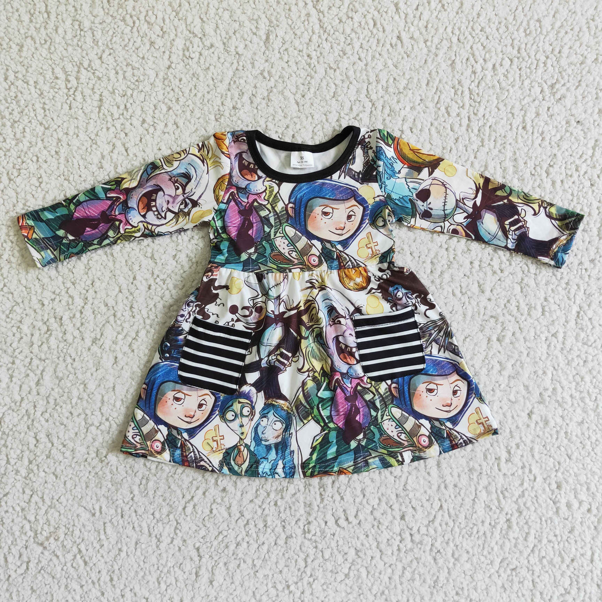 Long sleeve pocket skull baby girls Halloween dresses