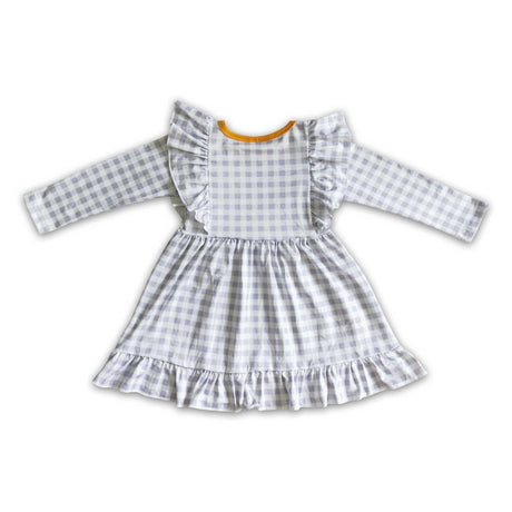 Turkey pumpkin grey plaid girls Thanksgiving dress