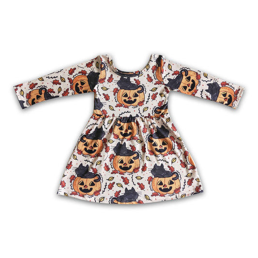 Cat pumpkin long sleeves baby girls Halloween dresses
