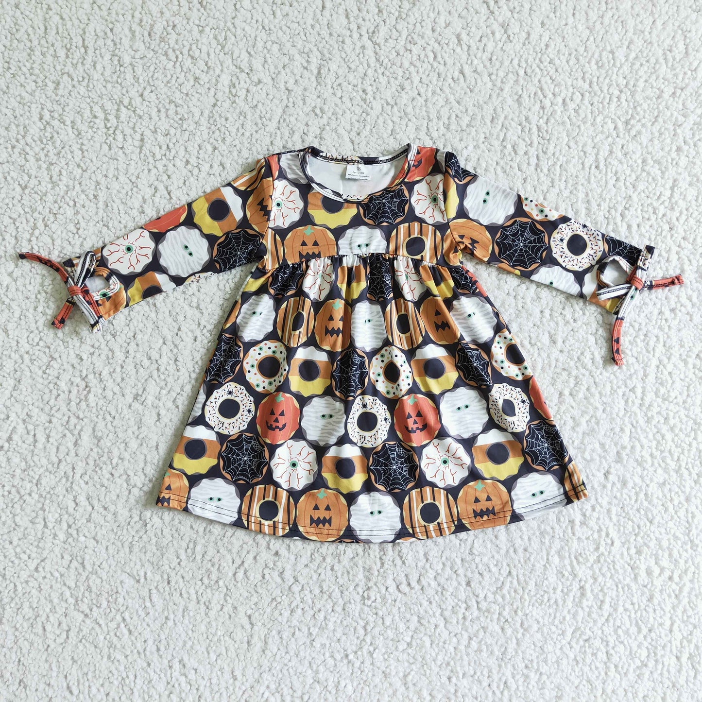 Long sleeve pumpkin donut girls Halloween dresses