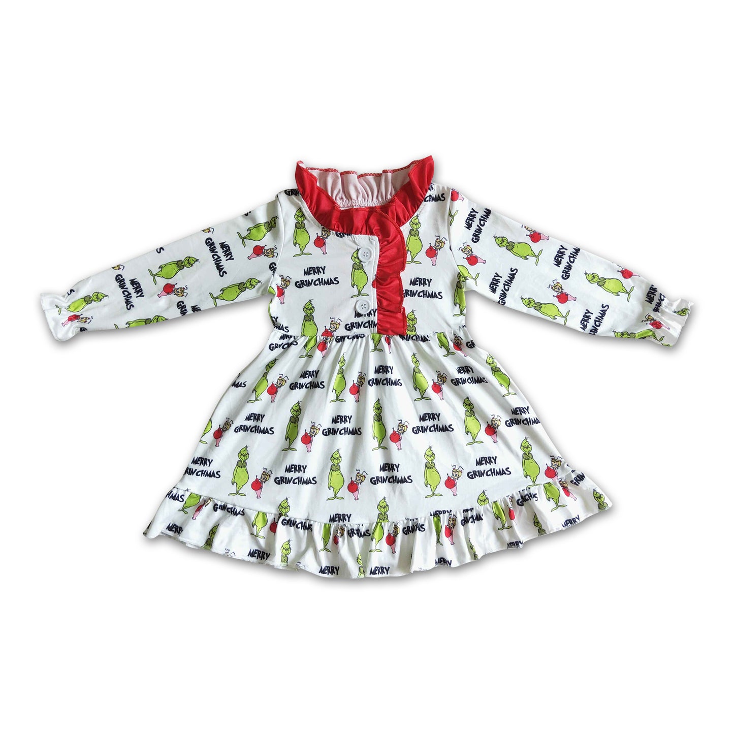 Green face long sleeves merry Christmas girls nightgown