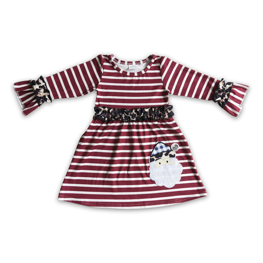 Santa embroidery stripe baby girls Christmas dresses