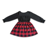 Black long sleeve buffalo plaid girls Christmas dresses