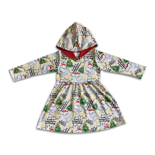 Hippopotamus baby girls Christmas hoodie dress