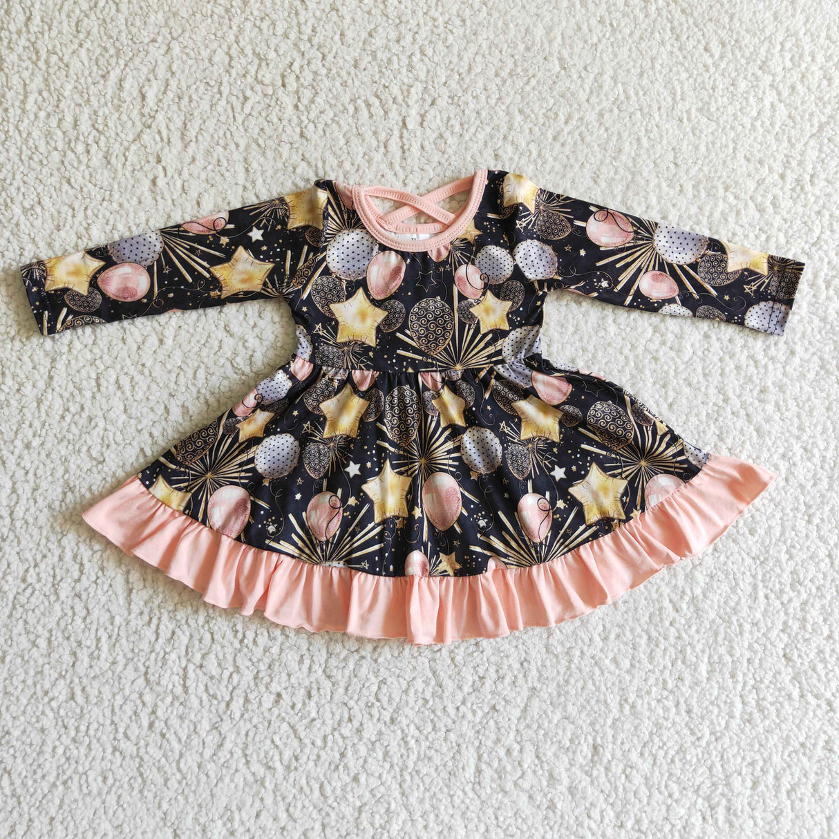 Fireworks balloon kids girls Happy New Year twirl dress
