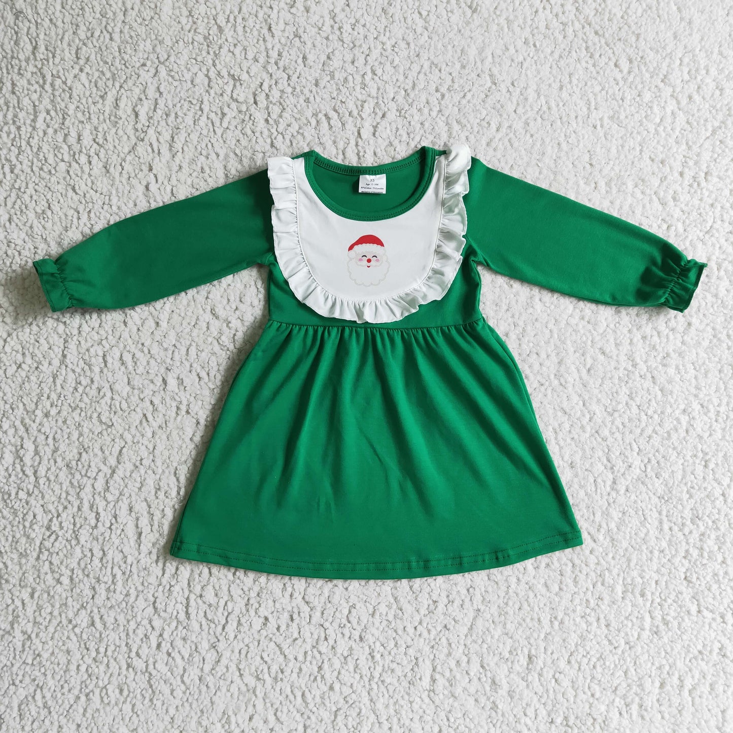 Green cotton santa print baby girls Christmas dresses
